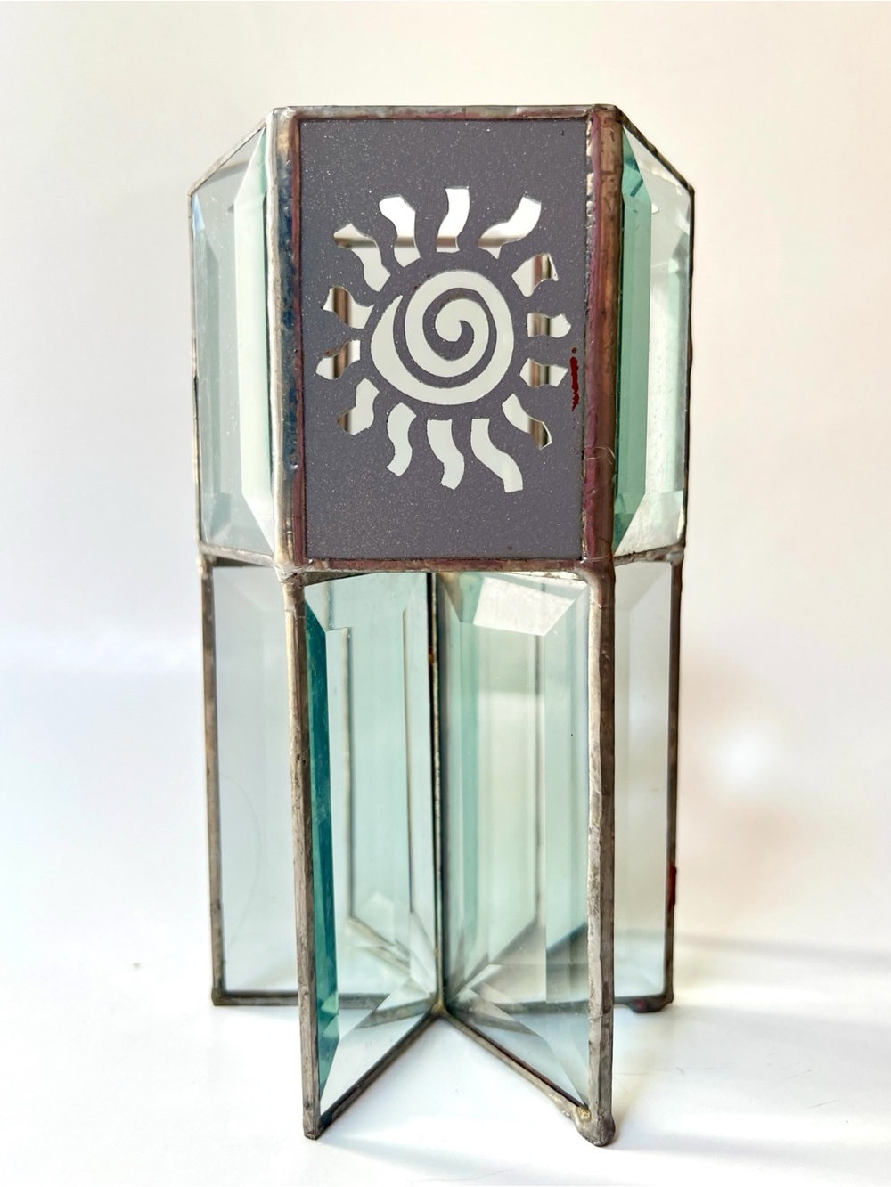 Vintage Soldered Beveled Glass Celestial Sun Catcher Candle Holder